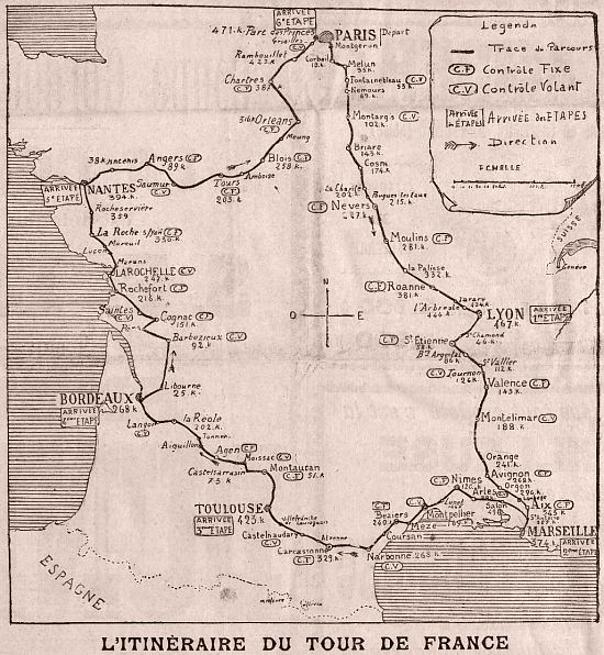 Carte du parcours du Tour de France 1904