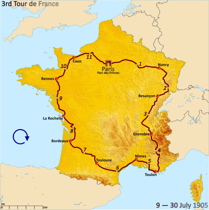 Carte du parcours du Tour de France 1905