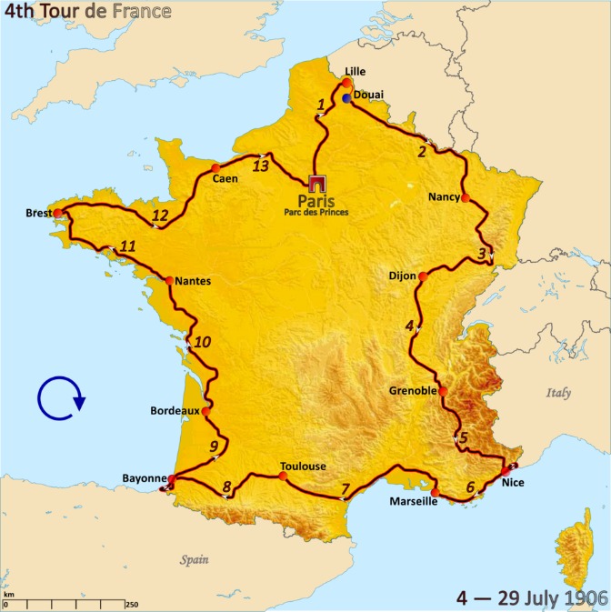 Carte du parcours du Tour de France 1906