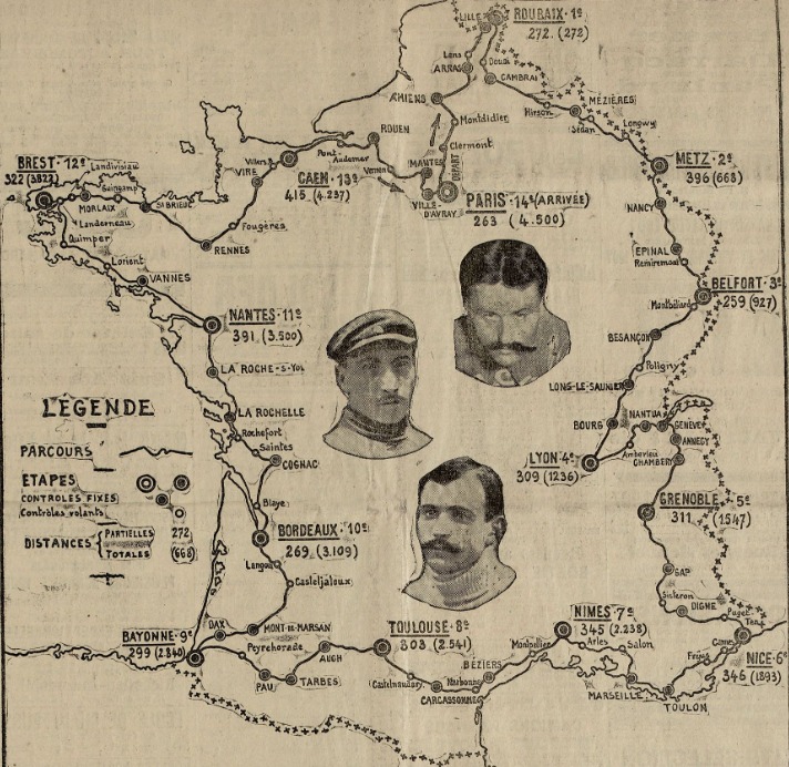 Carte du parcours du Tour de France 1907