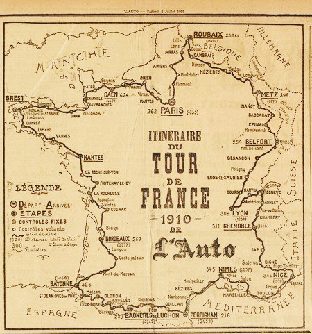 Carte du parcours du Tour de France 1910