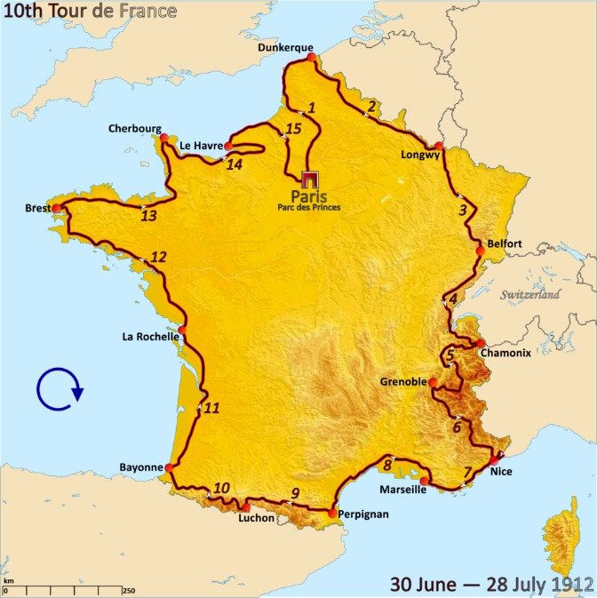 Carte du parcours du Tour de France 1912