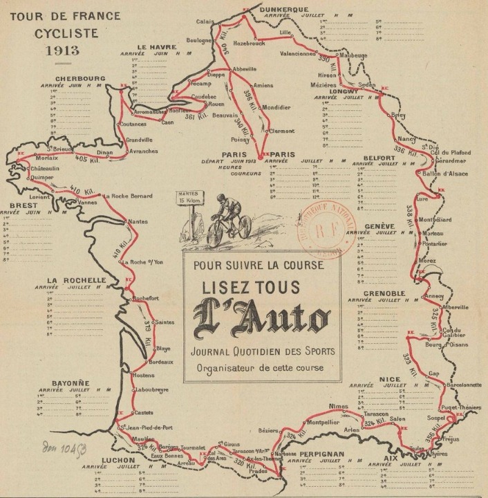 Carte du parcours du Tour de France 1913