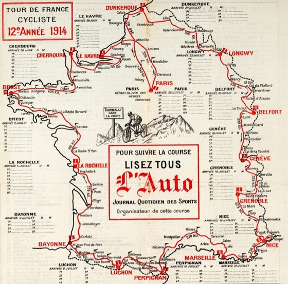 Carte du parcours du Tour de France 1914