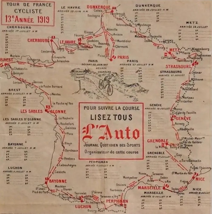 Carte du parcours du Tour de France 1919