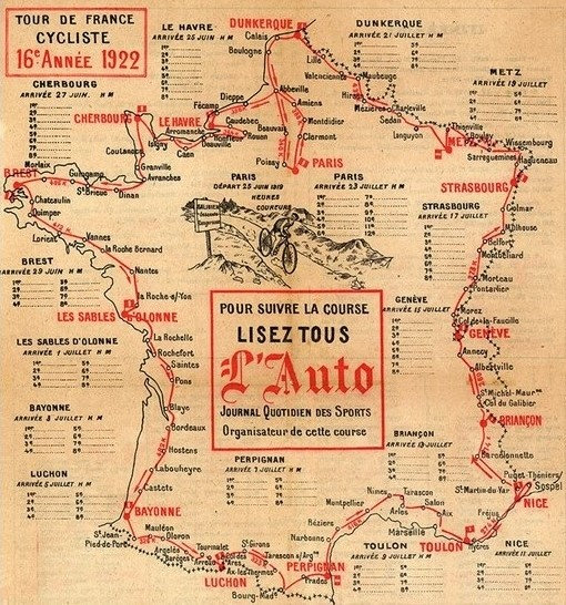 Carte du parcours du Tour de France 1922