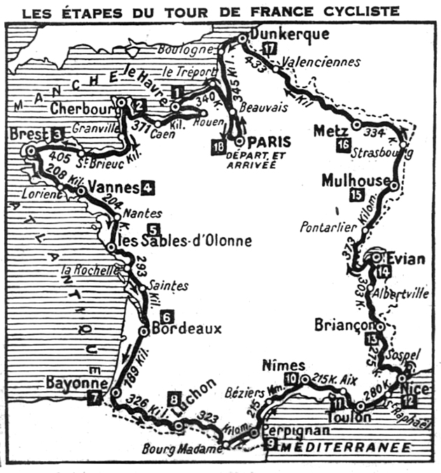 Carte du parcours du Tour de France 1925