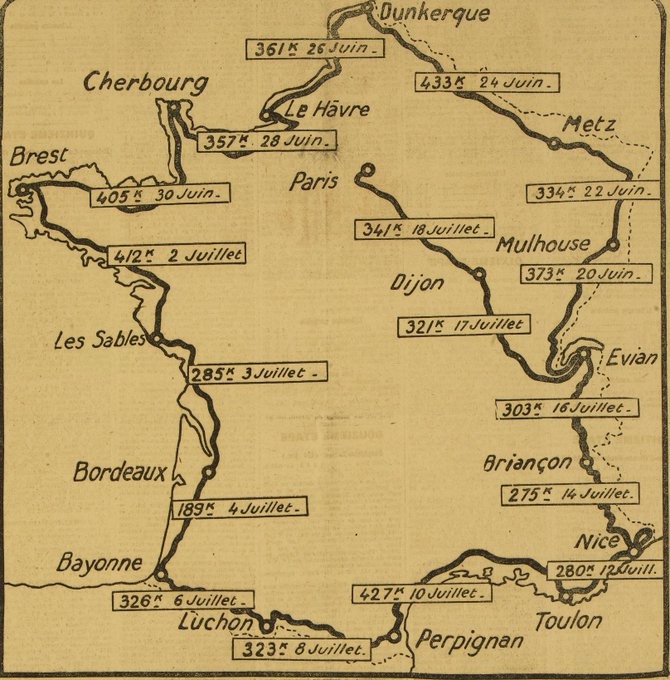 Carte du parcours du Tour de France 1926