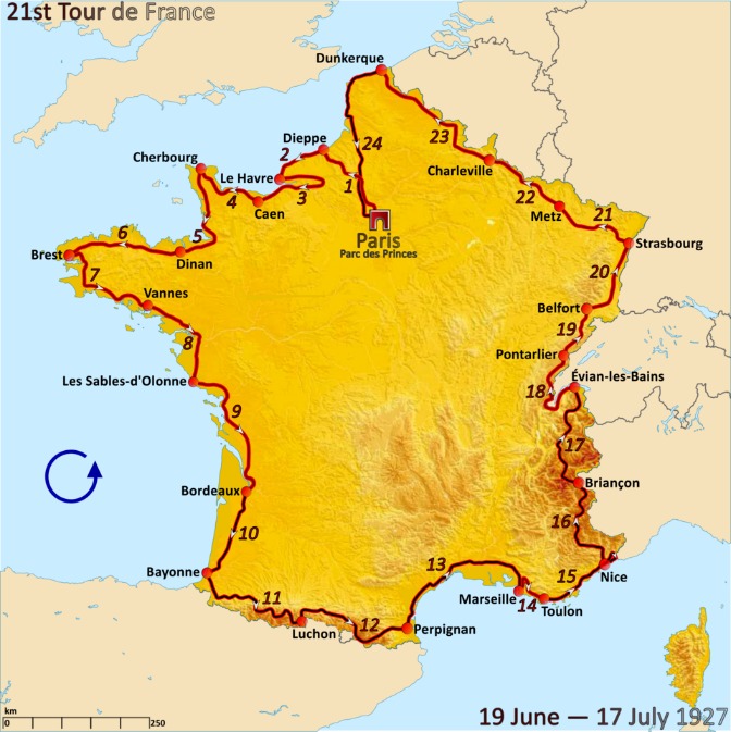 Carte du parcours du Tour de France 1927
