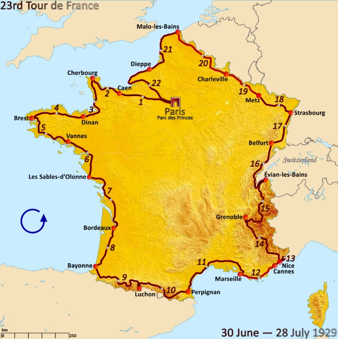 Carte du parcours du Tour de France 1929