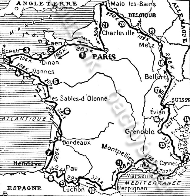 Carte du parcours du Tour de France 1930