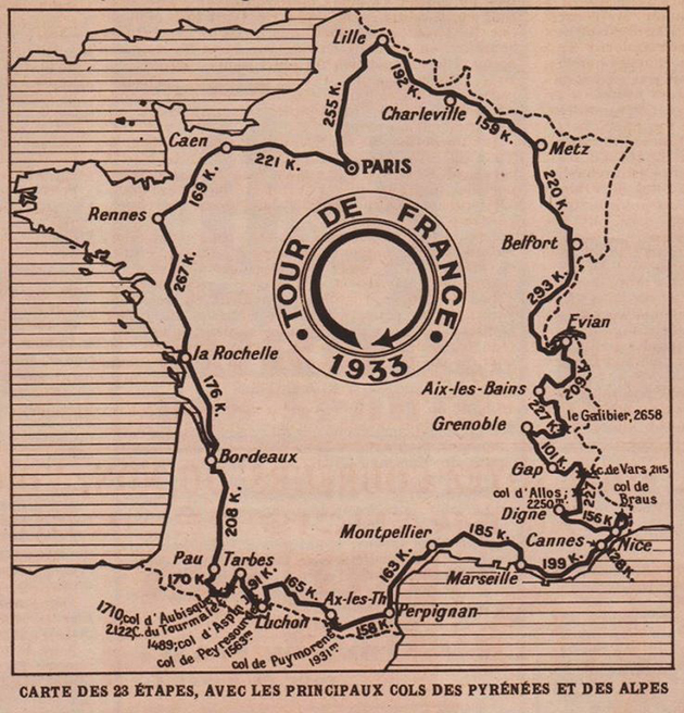 Carte du parcours du Tour de France 1933