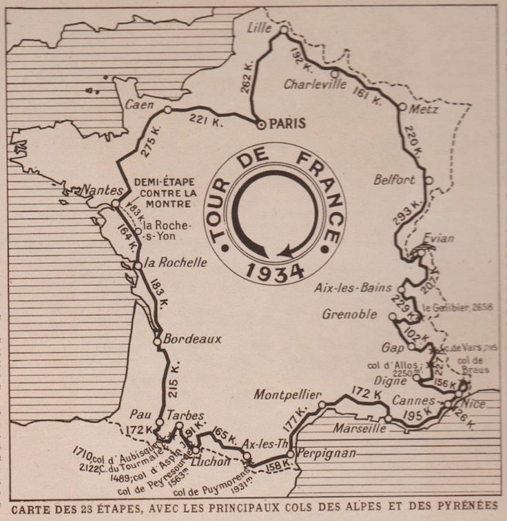 Carte du parcours du Tour de France 1934