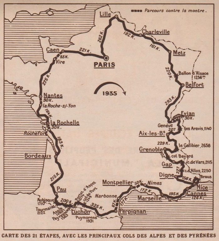 Carte du parcours du Tour de France 1935