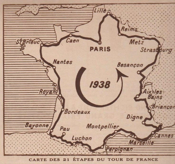 Carte du parcours du Tour de France 1938