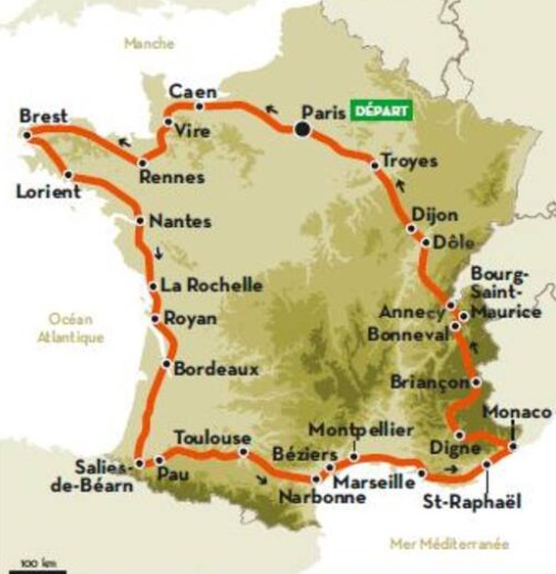 Carte du parcours du Tour de France 1939