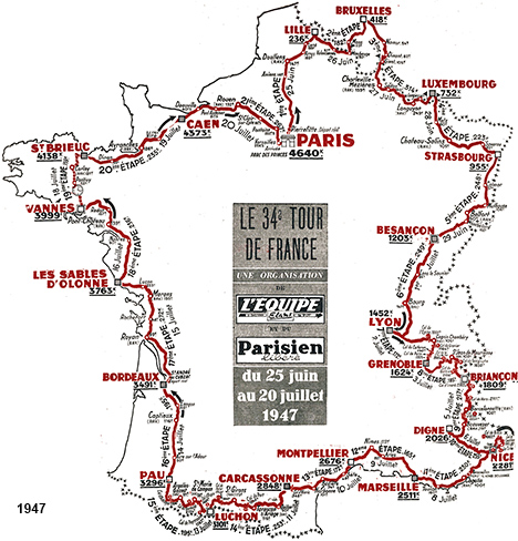 Carte du parcours du Tour de France 1947