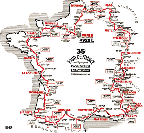 Carte du parcours du Tour de France 1948