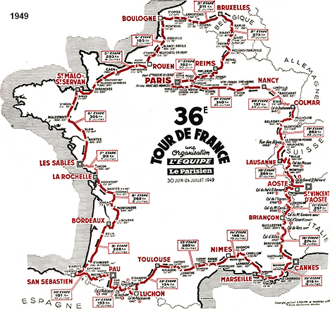 Carte du parcours du Tour de France 1949