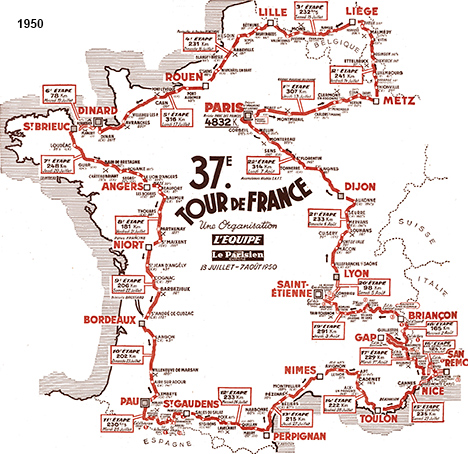 Carte du parcours du Tour de France 1950