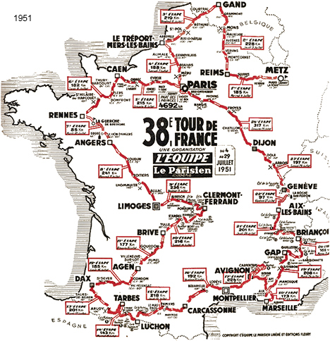 Carte du parcours du Tour de France 1951