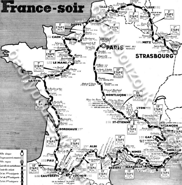 Carte du parcours du Tour de France 1953