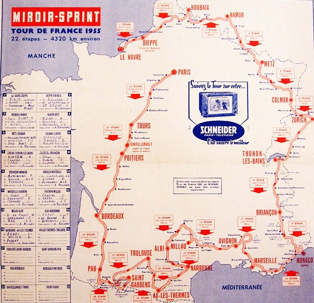 Carte du parcours du Tour de France 1955