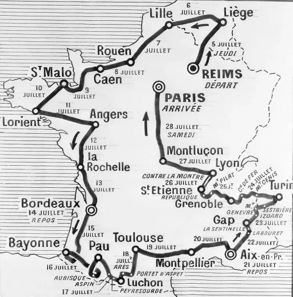 Carte du parcours du Tour de France 1956