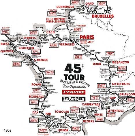 Carte du parcours du Tour de France 1958