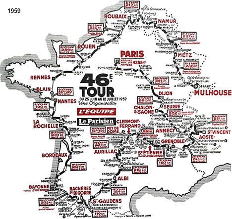 Carte du parcours du Tour de France 1959