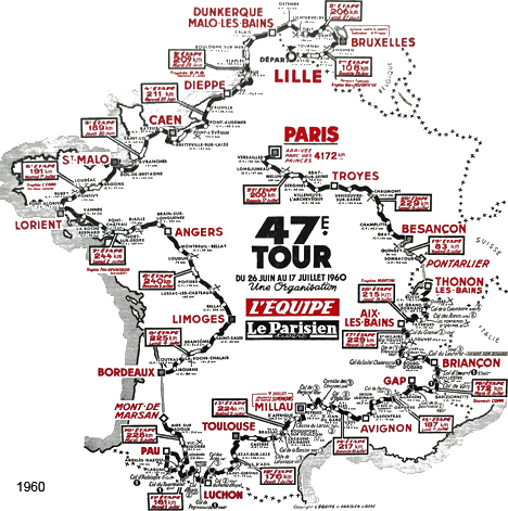 Carte du parcours du Tour de France 1960
