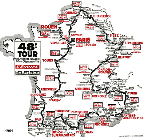 Carte du parcours du Tour de France 1961