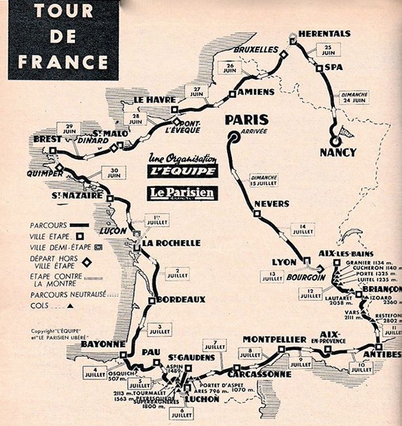 Carte du parcours du Tour de France 1962