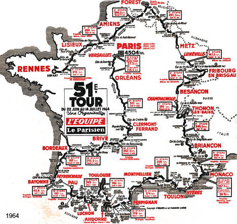 Carte du parcours du Tour de France 1964