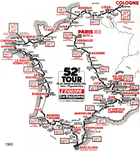 Carte du parcours du Tour de France 1965