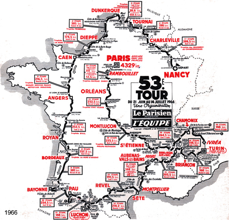 Carte du parcours du Tour de France 1966