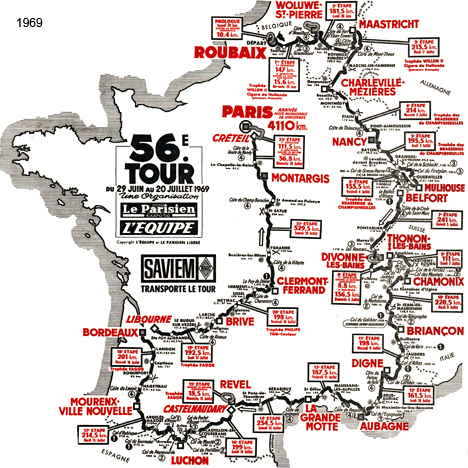Carte du parcours du Tour de France 1969