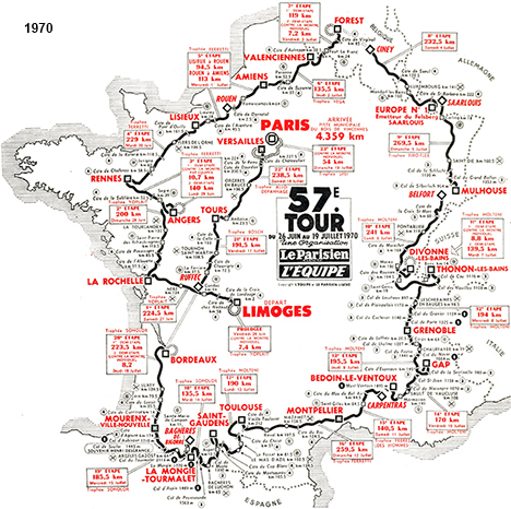Carte du parcours du Tour de France 1970
