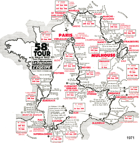 Carte du parcours du Tour de France 1971
