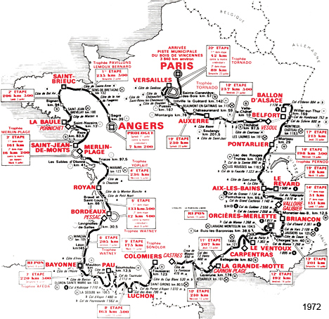 Carte du parcours du Tour de France 1972