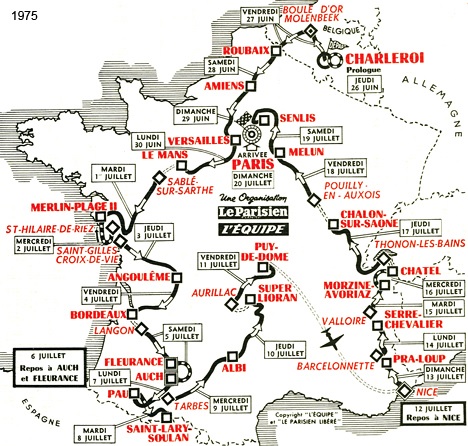 Carte du parcours du Tour de France 1975