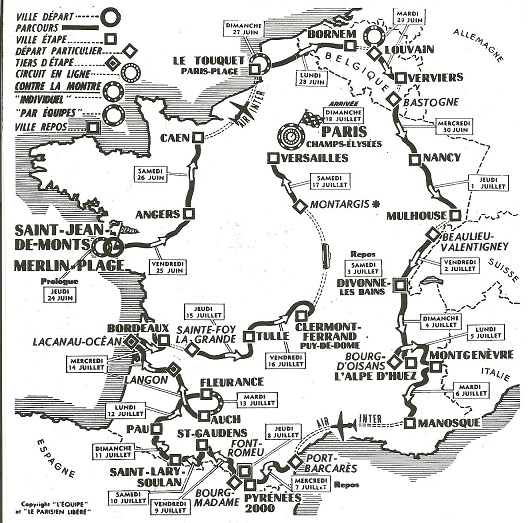 Carte du parcours du Tour de France 1976