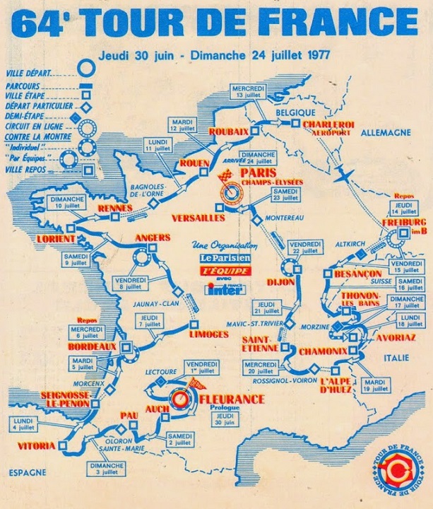 Carte du parcours du Tour de France 1977