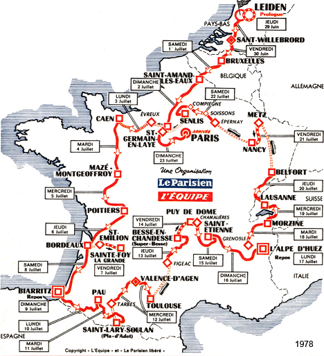 Carte du parcours du Tour de France 1978