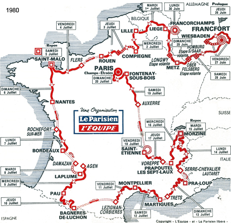 Carte du parcours du Tour de France 1980