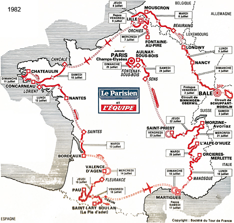 Carte du parcours du Tour de France 1982
