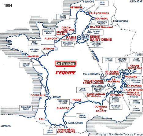 Carte du parcours du Tour de France 1984