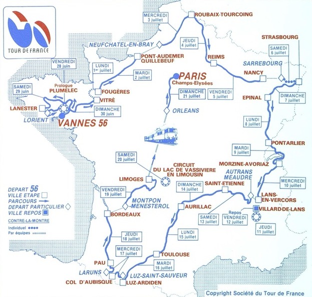 Carte du parcours du Tour de France 1985