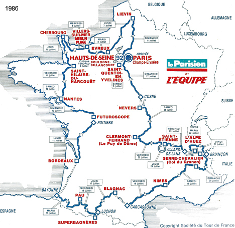 Carte du parcours du Tour de France 1986