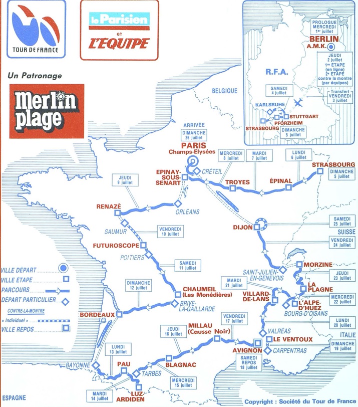 Carte du parcours du Tour de France 1987